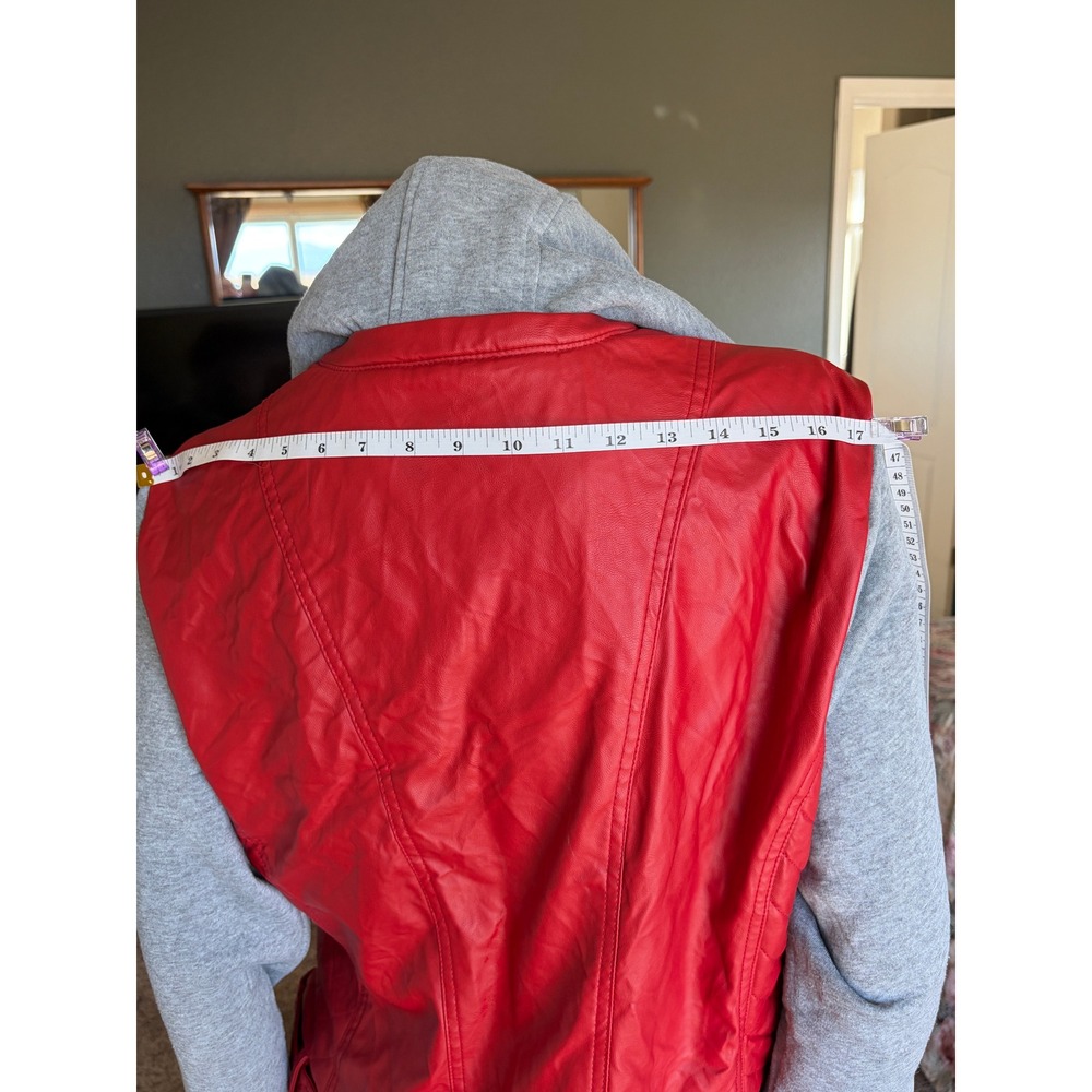 Yoki Red Faux Leather‎ Mixed Media Moto Jacket Grey Hooded Sherpa Lined JK3397X